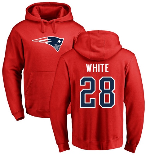 NFL Nike New England Patriots #28 James White Red Name & Number Logo Pullover Hoodie
