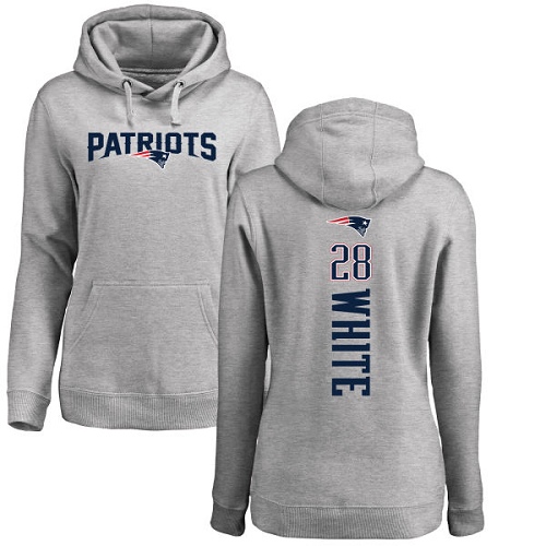 NFL Women's Nike New England Patriots #28 James White Ash Backer Pullover Hoodie