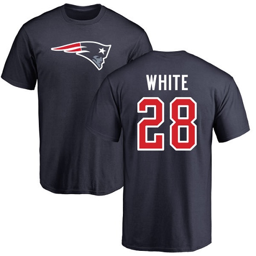 NFL Nike New England Patriots #28 James White Navy Blue Name & Number Logo T-Shirt