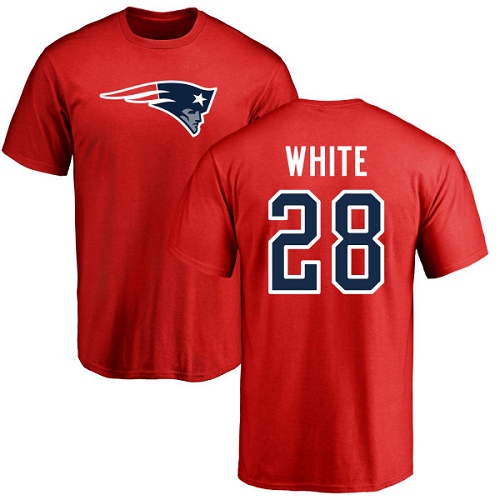 NFL Nike New England Patriots #28 James White Red Name & Number Logo T-Shirt