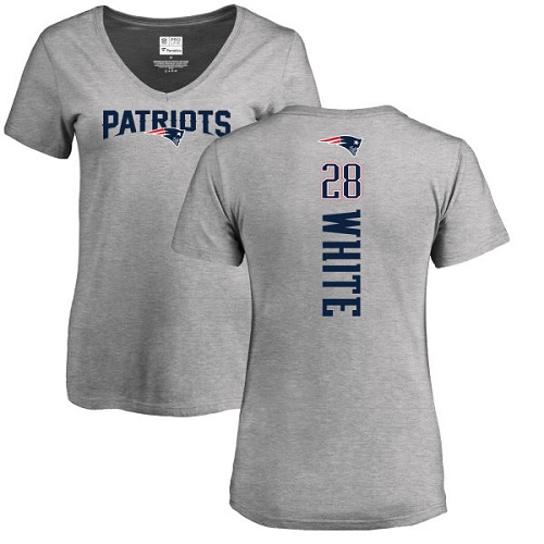 NFL Women's Nike New England Patriots #28 James White Ash Backer V-Neck T-Shirt
