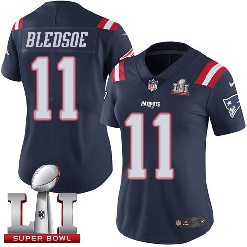 Women's Nike New England Patriots #11 Drew Bledsoe Limited Navy Blue Rush Super Bowl LI 51 NFL Jersey