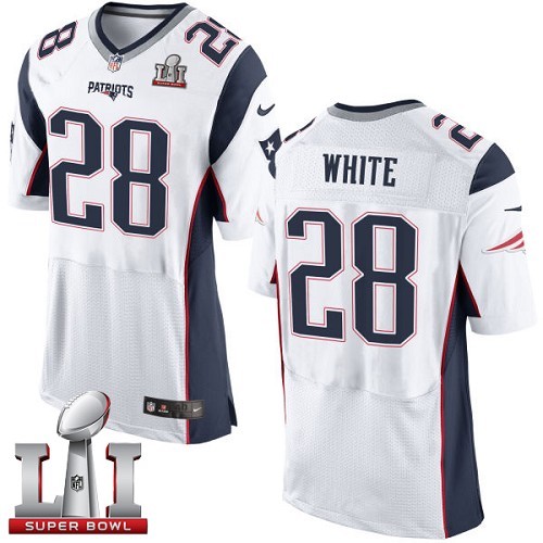 Men's Nike New England Patriots #28 James White Elite White Super Bowl LI 51 NFL Jersey