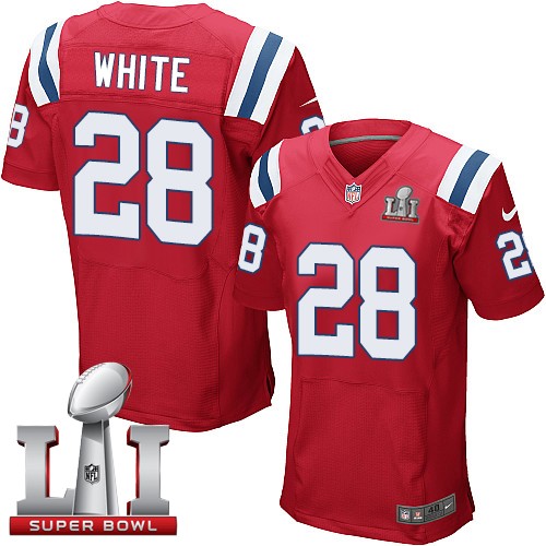 Men's Nike New England Patriots #28 James White Elite Red Alternate Super Bowl LI 51 NFL Jersey