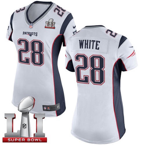 Women's Nike New England Patriots #28 James White Elite White Super Bowl LI 51 NFL Jersey
