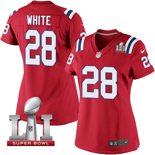 Women's Nike New England Patriots #28 James White Elite Red Alternate Super Bowl LI 51 NFL Jersey