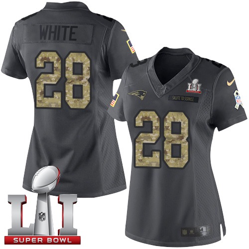 Women's Nike New England Patriots #28 James White Limited Black 2016 Salute to Service Super Bowl LI 51 NFL Jersey