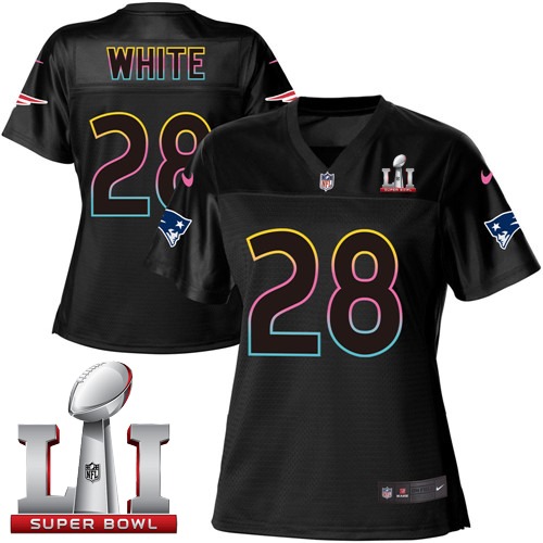 Women's Nike New England Patriots #28 James White Game Black Fashion Super Bowl LI 51 NFL Jersey