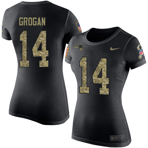 NFL Women's Nike New England Patriots #14 Steve Grogan Black Camo Salute to Service T-Shirt