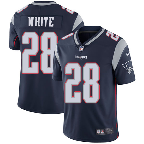 Men's Nike New England Patriots #28 James White Navy Blue Team Color Vapor Untouchable Limited Player NFL Jersey