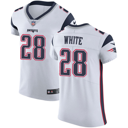 Men's Nike New England Patriots #28 James White White Vapor Untouchable Elite Player NFL Jersey