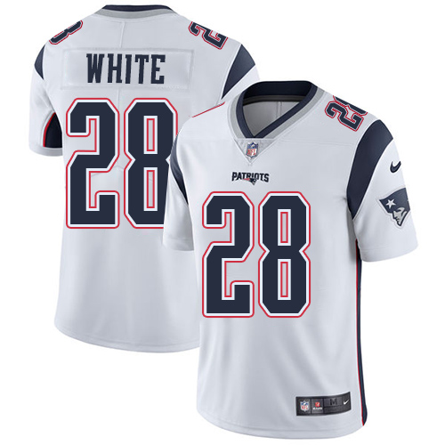 Men's Nike New England Patriots #28 James White White Vapor Untouchable Limited Player NFL Jersey