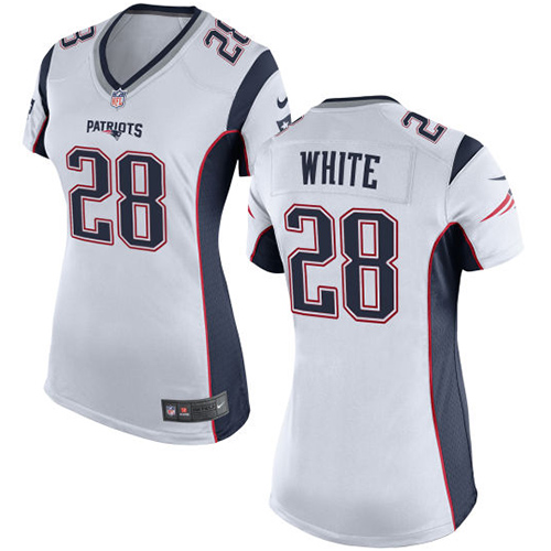 Women's Nike New England Patriots #28 James White Game White NFL Jersey