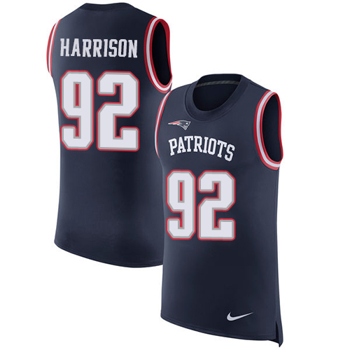 Men's Nike New England Patriots #92 James Harrison Navy Blue Rush Player Name & Number Tank Top NFL Jersey