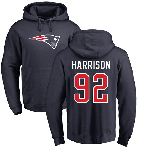NFL Nike New England Patriots #92 James Harrison Navy Blue Name & Number Logo Pullover Hoodie