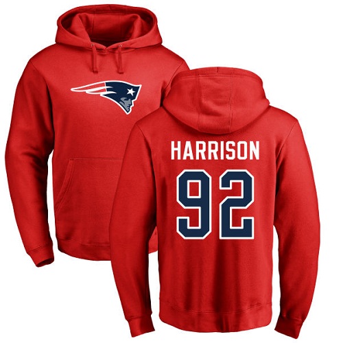 NFL Nike New England Patriots #92 James Harrison Red Name & Number Logo Pullover Hoodie