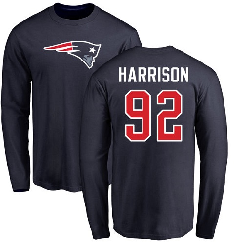 NFL Nike New England Patriots #92 James Harrison Navy Blue Name & Number Logo Long Sleeve T-Shirt