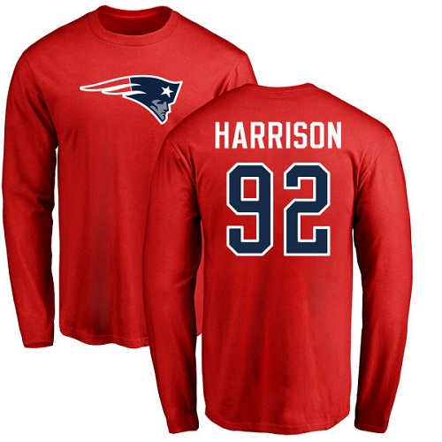 NFL Nike New England Patriots #92 James Harrison Red Name & Number Logo Long Sleeve T-Shirt