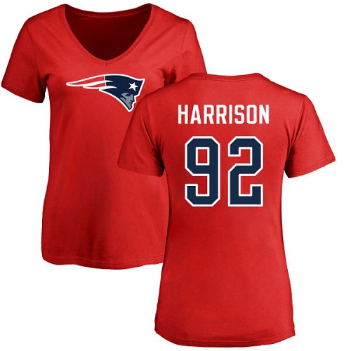 NFL Women's Nike New England Patriots #92 James Harrison Red Name & Number Logo Slim Fit T-Shirt