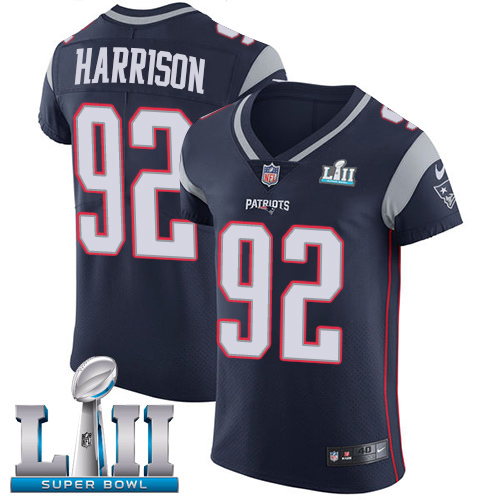 Men's Nike New England Patriots #92 James Harrison Navy Blue Team Color Vapor Untouchable Elite Player Super Bowl LII NFL Jersey
