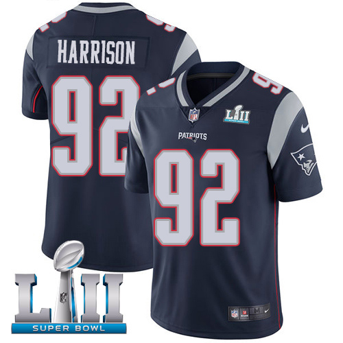 Men's Nike New England Patriots #92 James Harrison Navy Blue Team Color Vapor Untouchable Limited Player Super Bowl LII NFL Jersey