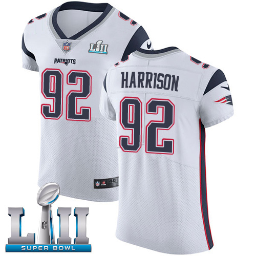 Men's Nike New England Patriots #92 James Harrison White Vapor Untouchable Elite Player Super Bowl LII NFL Jersey