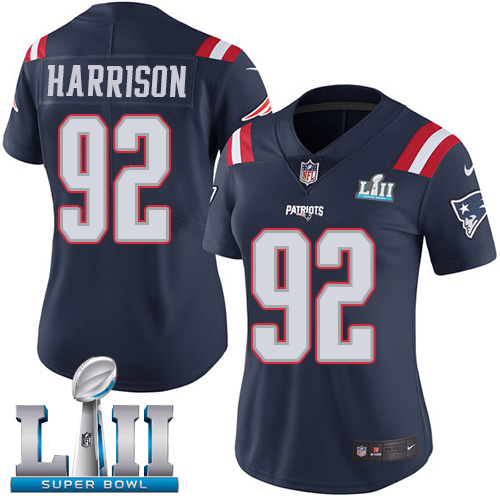 Women's Nike New England Patriots #92 James Harrison Limited Navy Blue Rush Vapor Untouchable Super Bowl LII NFL Jersey