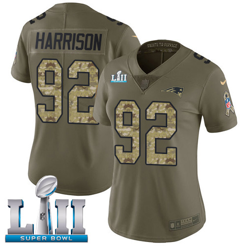 Women's Nike New England Patriots #92 James Harrison Limited Olive/Camo 2017 Salute to Service Super Bowl LII NFL Jersey