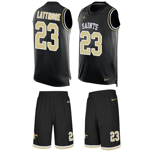 Men's Nike New Orleans Saints #23 Marshon Lattimore Limited Black Tank Top Suit NFL Jersey