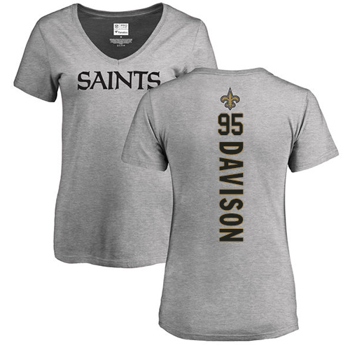 NFL Women's Nike New Orleans Saints #95 Tyeler Davison Ash Backer V-Neck T-Shirt
