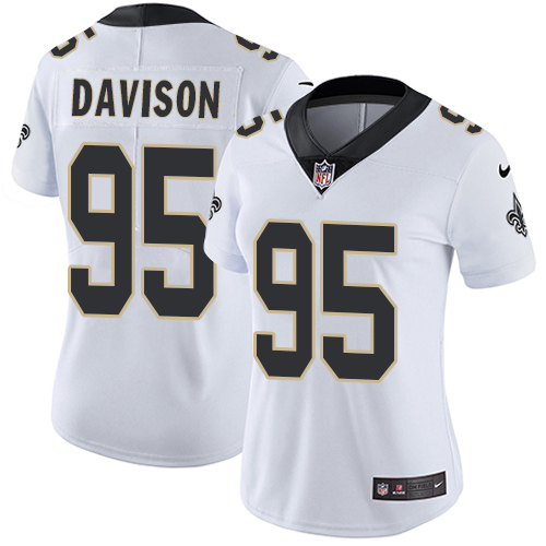 Women's Nike New Orleans Saints #95 Tyeler Davison White Vapor Untouchable Elite Player NFL Jersey