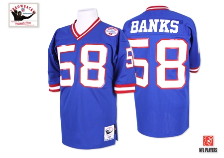 Mitchell and Ness New York Giants #58 Carl Banks Blue Authentic Throwback NFL Jersey
