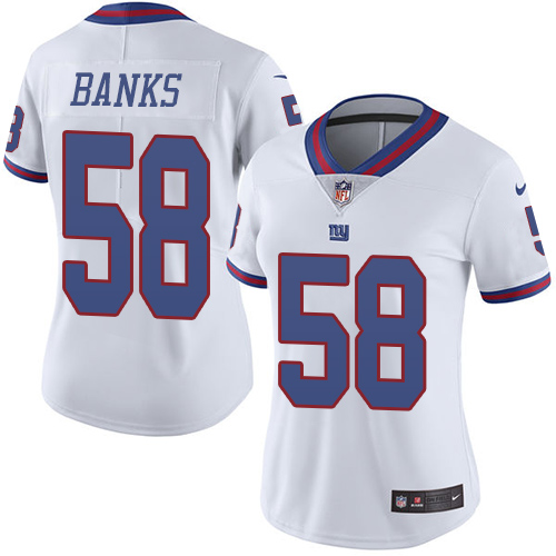 Women's Nike New York Giants #58 Carl Banks Limited White Rush Vapor Untouchable NFL Jersey