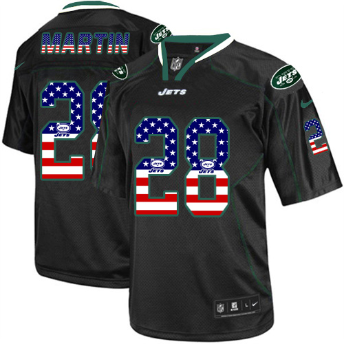 Men's Nike New York Jets #28 Curtis Martin Elite Black USA Flag Fashion NFL Jersey