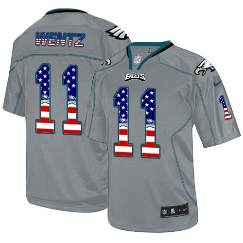 Men's Nike Philadelphia Eagles #11 Carson Wentz Elite Grey USA Flag Fashion NFL Jersey