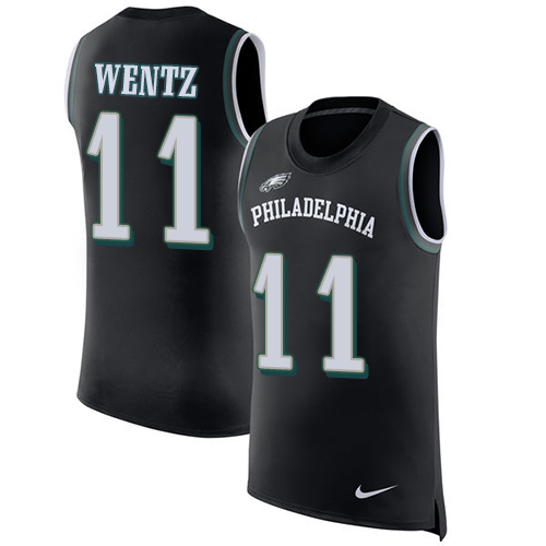 Men's Nike Philadelphia Eagles #11 Carson Wentz Black Rush Player Name & Number Tank Top NFL Jersey