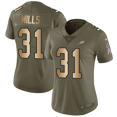 Women's Nike Philadelphia Eagles #31 Jalen Mills Limited Olive/Gold 2017 Salute to Service NFL Jersey