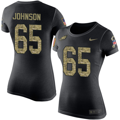 NFL Women's Nike Philadelphia Eagles #65 Lane Johnson Black Camo Salute to Service T-Shirt