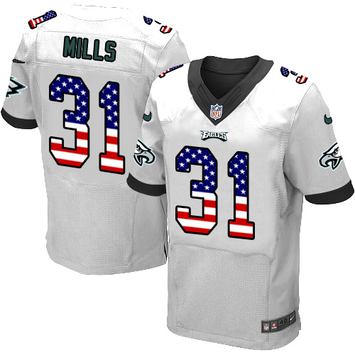 Men's Nike Philadelphia Eagles #31 Jalen Mills Elite White Road USA Flag Fashion NFL Jersey