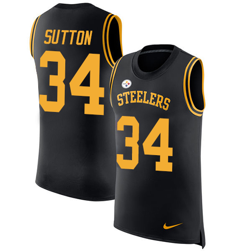 Men's Nike Pittsburgh Steelers #34 Cameron Sutton Black Rush Player Name & Number Tank Top NFL Jersey