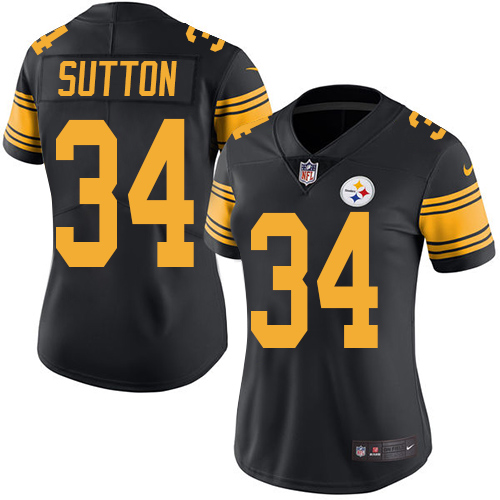 Women's Nike Pittsburgh Steelers #34 Cameron Sutton Limited Black Rush Vapor Untouchable NFL Jersey