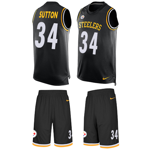 Men's Nike Pittsburgh Steelers #34 Cameron Sutton Limited Black Tank Top Suit NFL Jersey