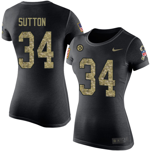 NFL Women's Nike Pittsburgh Steelers #34 Cameron Sutton Black Camo Salute to Service T-Shirt