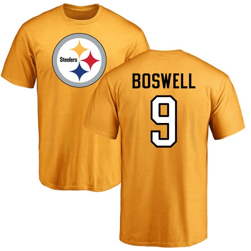 NFL Nike Pittsburgh Steelers #9 Chris Boswell Gold Name & Number Logo T-Shirt