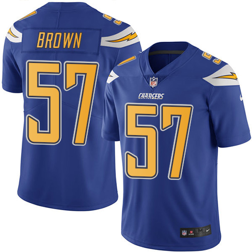 Men's Nike Los Angeles Chargers #57 Jatavis Brown Limited Electric Blue Rush Vapor Untouchable NFL Jersey