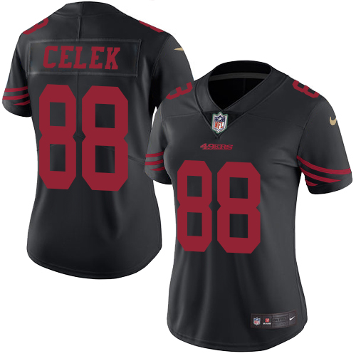 Women's Nike San Francisco 49ers #88 Garrett Celek Limited Black Rush Vapor Untouchable NFL Jersey