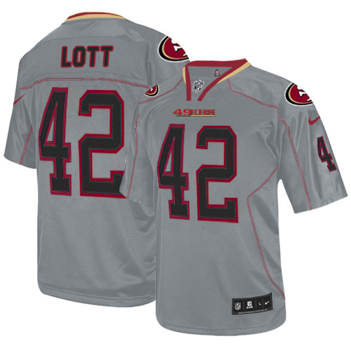 Men's Nike San Francisco 49ers #42 Ronnie Lott Elite Lights Out Grey NFL Jersey