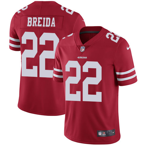 Men's Nike San Francisco 49ers #22 Matt Breida Red Team Color Vapor Untouchable Limited Player NFL Jersey