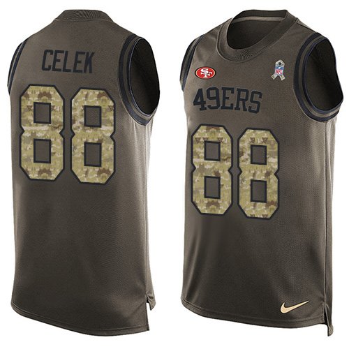 Men's Nike San Francisco 49ers #88 Garrett Celek Limited Green Salute to Service Tank Top NFL Jersey