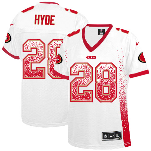 Women's Nike San Francisco 49ers #28 Carlos Hyde Elite White Drift Fashion NFL Jersey